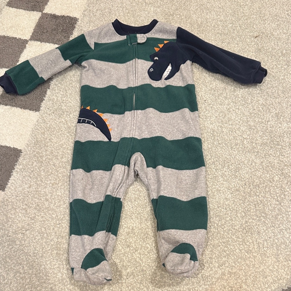 Dinosaur Striped Kids One Piece fleece footie